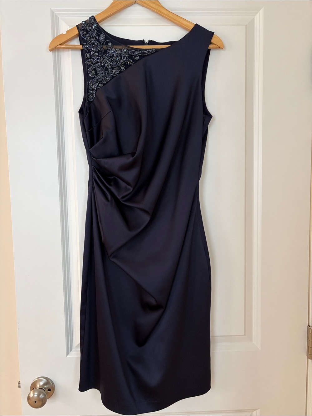 Eliza J Navy Elegant Beaded Sheath Dress